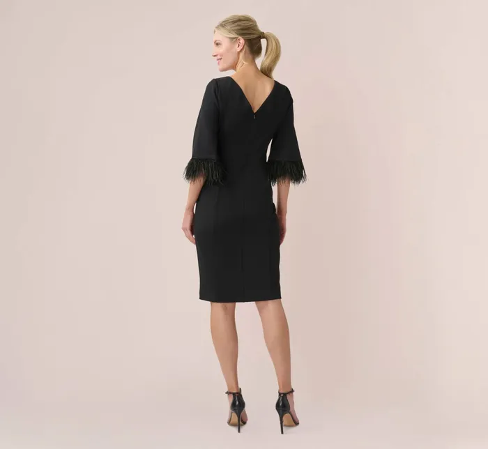 Adrianna Papell FeatherTrim Crepe MidiLength Sheath Dress In Black Black Women Day Dresses Adrianna Papell FeatherTrim Crepe MidiLength Sheath Dress In Black Black Women Day Dresses