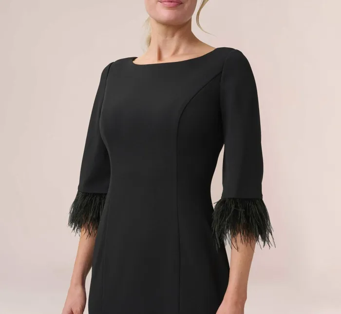 Adrianna Papell FeatherTrim Crepe MidiLength Sheath Dress In Black Black Women Day Dresses Adrianna Papell FeatherTrim Crepe MidiLength Sheath Dress In Black Black Women Day Dresses