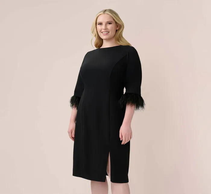 Adrianna Papell FeatherTrim Crepe MidiLength Sheath Dress In Black Black Women Day Dresses Adrianna Papell FeatherTrim Crepe MidiLength Sheath Dress In Black Black Women Day Dresses