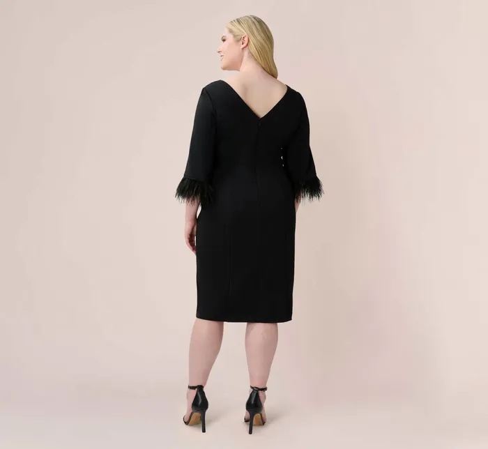 Adrianna Papell FeatherTrim Crepe MidiLength Sheath Dress In Black Black Women Day Dresses Adrianna Papell FeatherTrim Crepe MidiLength Sheath Dress In Black Black Women Day Dresses