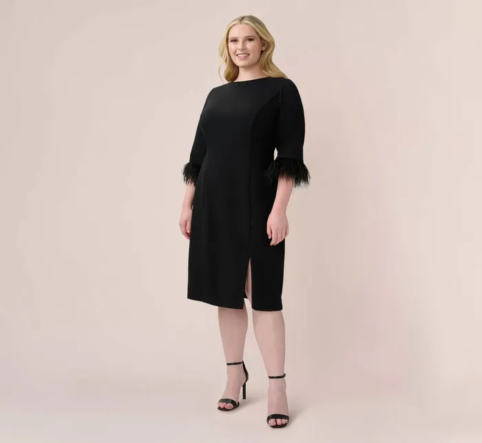 Adrianna Papell FeatherTrim Crepe MidiLength Sheath Dress In Black Black Women Day Dresses Adrianna Papell FeatherTrim Crepe MidiLength Sheath Dress In Black Black Women Day Dresses