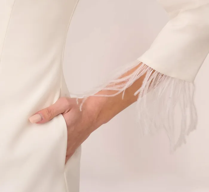 Adrianna Papell Feather Trimmed Crepe ALine Short Sheath Cocktail Dress In Ivory Ivory Women Short Wedding Dresses Adrianna Papell Feather Trimmed Crepe ALine Short Sheath Cocktail Dress In Ivory Ivory Women Short Wedding Dresses