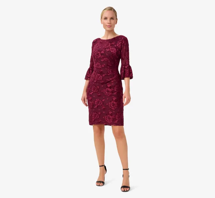 Adrianna Papell Floral Burnout Velvet Short Dress In Cranberry Apple Cranberry Apple Women Floral Dresses Adrianna Papell Floral Burnout Velvet Short Dress In Cranberry Apple Cranberry Apple Women Floral Dresses