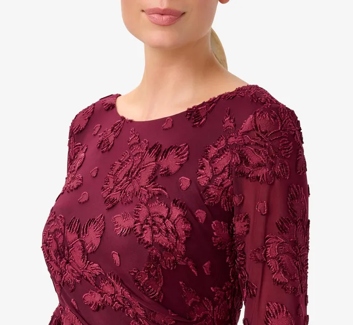 Adrianna Papell Floral Burnout Velvet Short Dress In Cranberry Apple Cranberry Apple Women Floral Dresses Adrianna Papell Floral Burnout Velvet Short Dress In Cranberry Apple Cranberry Apple Women Floral Dresses