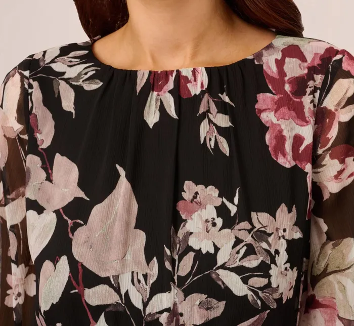 Adrianna Papell Floral Chiffon Dress With Three Quarter Length Sleeves In Black Multi Black Multi Women Floral Dresses Adrianna Papell Floral Chiffon Dress With Three Quarter Length Sleeves In Black Multi Black Multi Women Floral Dresses