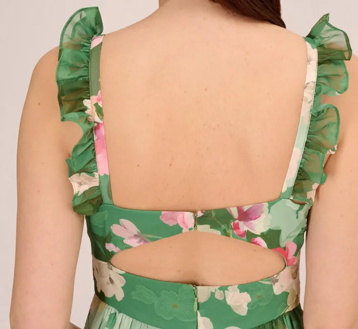 Adrianna Papell Floral Chiffon Tiered Gown With Ruffle Details In Green Multi Green Multi Women Floral Dresses Adrianna Papell Floral Chiffon Tiered Gown With Ruffle Details In Green Multi Green Multi Women Floral Dresses