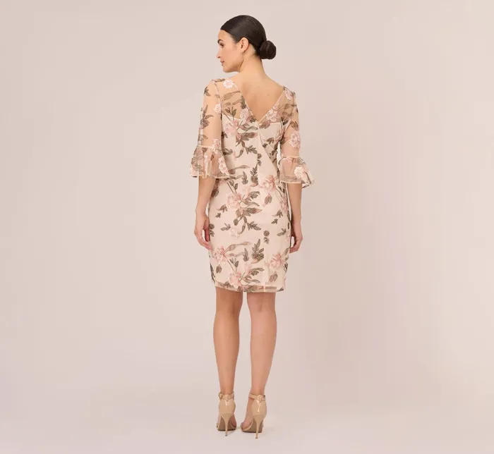 Adrianna Papell Floral Embroidered Bell Sleeve Sheath Dress In Blush Multi Blush Multi Women Short Dresses Adrianna Papell Floral Embroidered Bell Sleeve Sheath Dress In Blush Multi Blush Multi Women Short Dresses