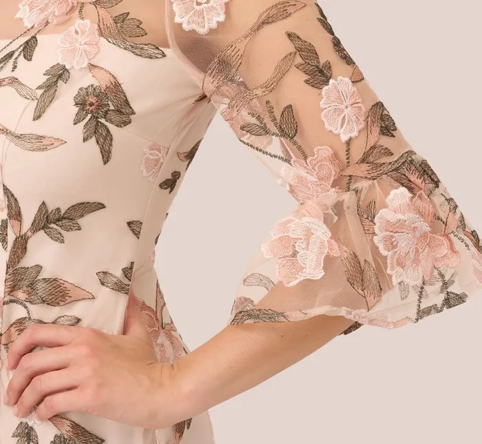 Adrianna Papell Floral Embroidered Bell Sleeve Sheath Dress In Blush Multi Blush Multi Women Short Dresses Adrianna Papell Floral Embroidered Bell Sleeve Sheath Dress In Blush Multi Blush Multi Women Short Dresses