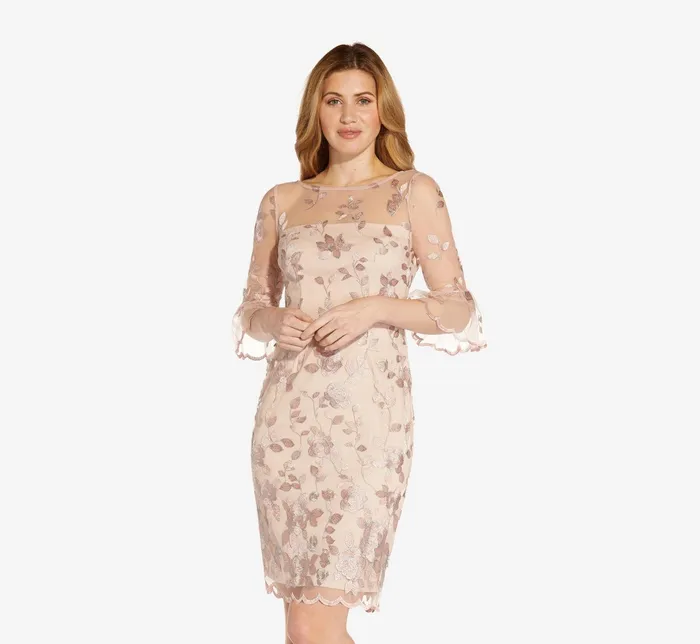 Adrianna Papell Floral Embroidered Sheath Dress With Scalloped Detail In Champagne Multi Champagne Multi Women Day Dresses Adrianna Papell Floral Embroidered Sheath Dress With Scalloped Detail In Champagne Multi Champagne Multi Women Day Dresses