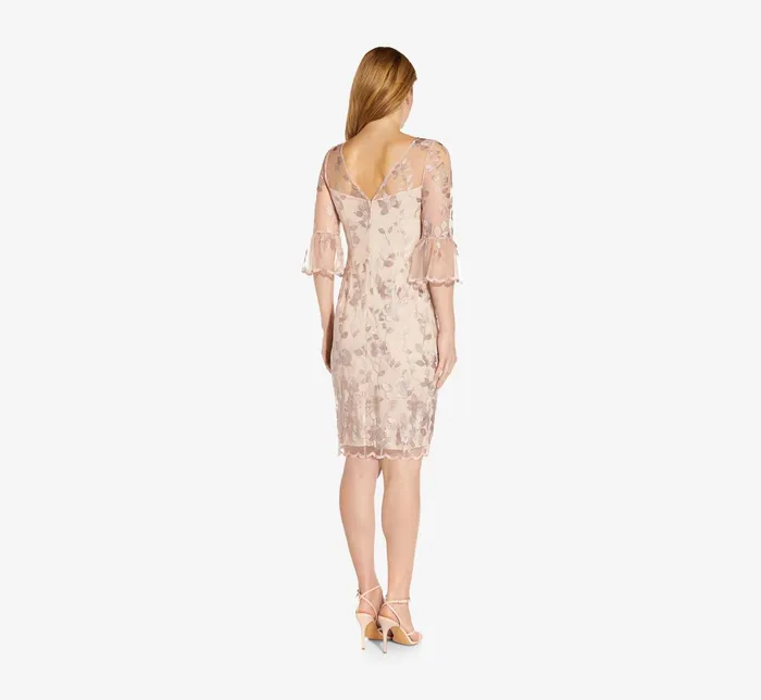 Adrianna Papell Floral Embroidered Sheath Dress With Scalloped Detail In Champagne Multi Champagne Multi Women Day Dresses Adrianna Papell Floral Embroidered Sheath Dress With Scalloped Detail In Champagne Multi Champagne Multi Women Day Dresses