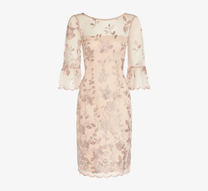 Adrianna Papell Floral Embroidered Sheath Dress With Scalloped Detail In Champagne Multi Champagne Multi Women Day Dresses Adrianna Papell Floral Embroidered Sheath Dress With Scalloped Detail In Champagne Multi Champagne Multi Women Day Dresses