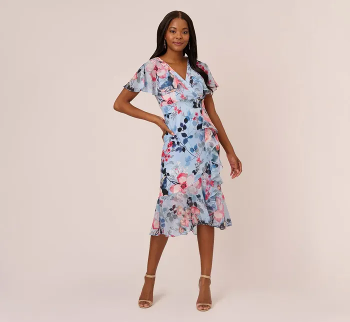 Adrianna Papell Floral Faux Wrap Dress In Blue Multi Blue Multi Women Day Dresses Adrianna Papell Floral Faux Wrap Dress In Blue Multi Blue Multi Women Day Dresses