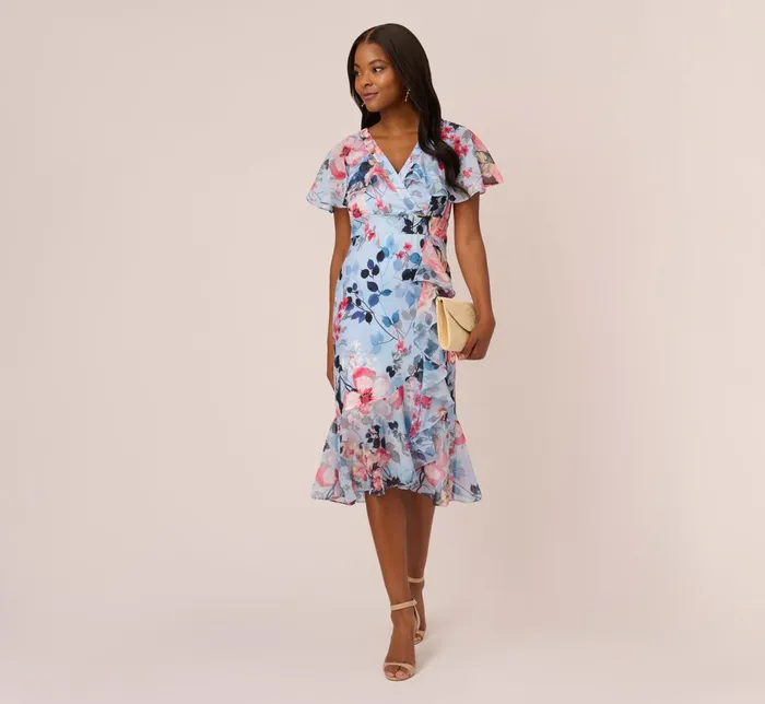 Adrianna Papell Floral Faux Wrap Dress In Blue Multi Blue Multi Women Day Dresses Adrianna Papell Floral Faux Wrap Dress In Blue Multi Blue Multi Women Day Dresses