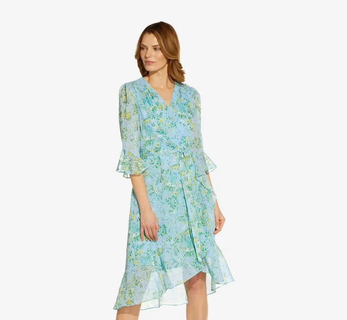 Adrianna Papell Floral Faux Wrap Dress In Blue Multi Blue Multi Women Short Dresses Adrianna Papell Floral Faux Wrap Dress In Blue Multi Blue Multi Women Short Dresses