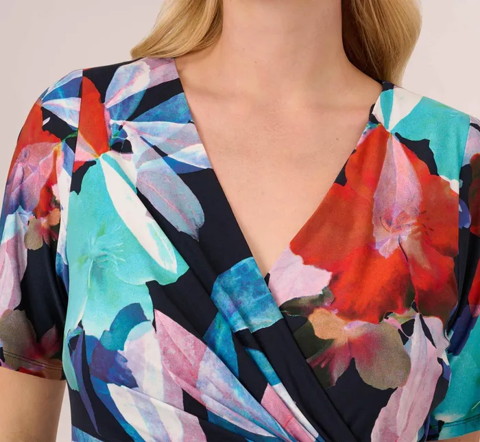 Adrianna Papell Floral Knotted Sheath Dress With ElbowLength Sleeves In Dark Navy Multi Dark Navy Multi Women Floral Dresses Adrianna Papell Floral Knotted Sheath Dress With ElbowLength Sleeves In Dark Navy Multi Dark Navy Multi Women Floral Dresses