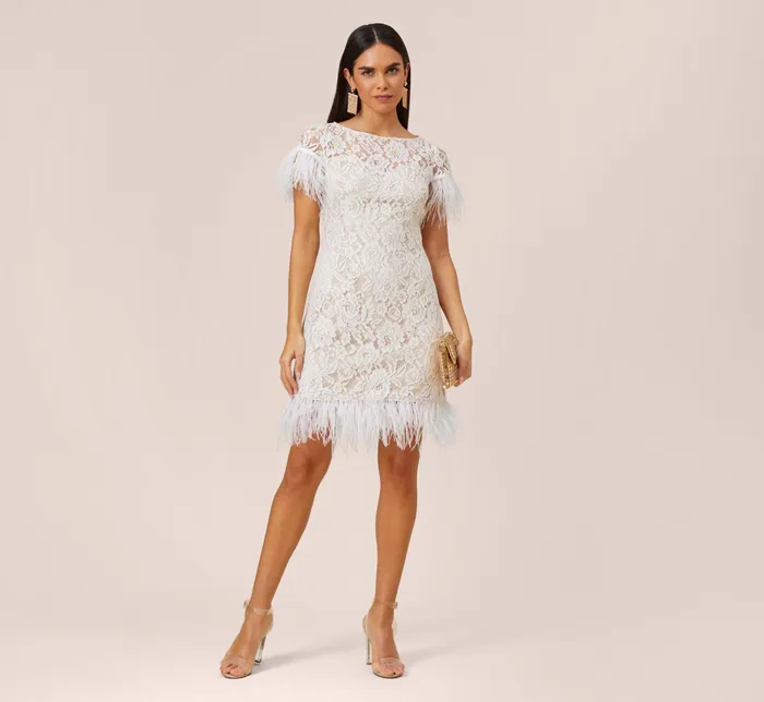 Adrianna Papell Floral Lace And Feather Trimmed Short Sheath Cocktail Dress In Black Black Women Short Dresses Adrianna Papell Floral Lace And Feather Trimmed Short Sheath Cocktail Dress In Black Black Women Short Dresses