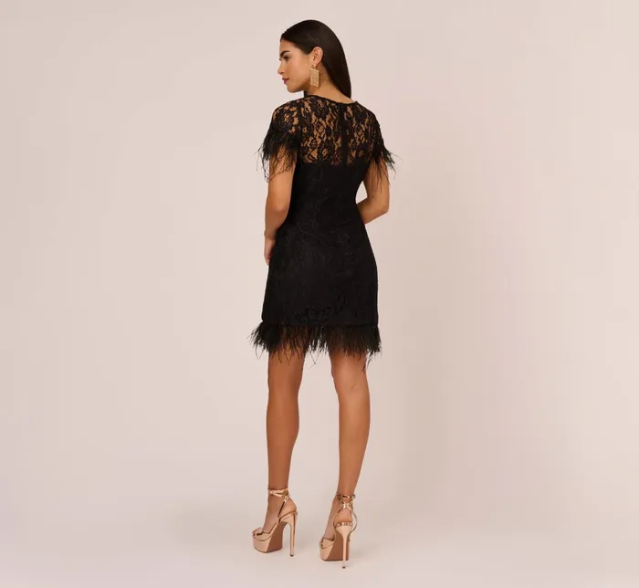 Adrianna Papell Floral Lace And Feather Trimmed Short Sheath Cocktail Dress In Black Black Women Short Dresses Adrianna Papell Floral Lace And Feather Trimmed Short Sheath Cocktail Dress In Black Black Women Short Dresses