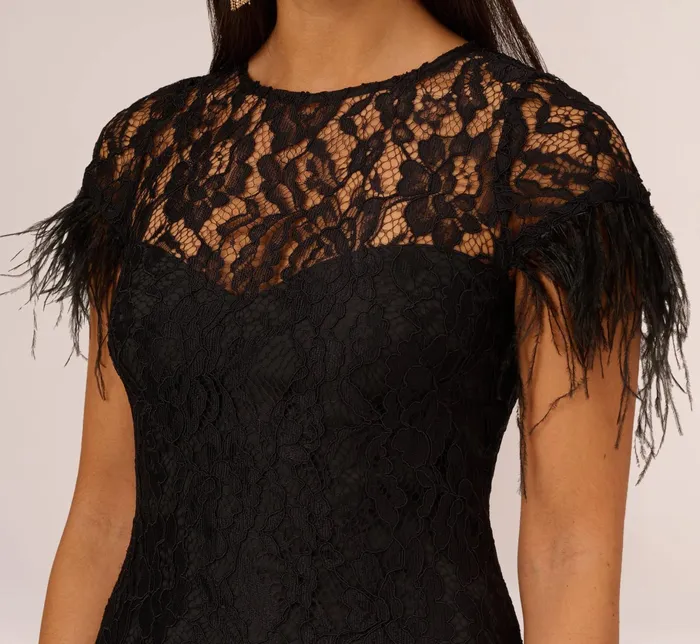 Adrianna Papell Floral Lace And Feather Trimmed Short Sheath Cocktail Dress In Black Black Women Short Dresses Adrianna Papell Floral Lace And Feather Trimmed Short Sheath Cocktail Dress In Black Black Women Short Dresses