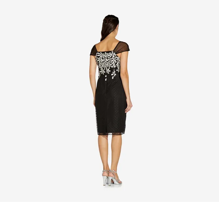 Adrianna Papell Floral Lattice Embroidered Short Sheath Dress In Black Ivory BlackIvory Women Floral Dresses Adrianna Papell Floral Lattice Embroidered Short Sheath Dress In Black Ivory BlackIvory Women Floral Dresses