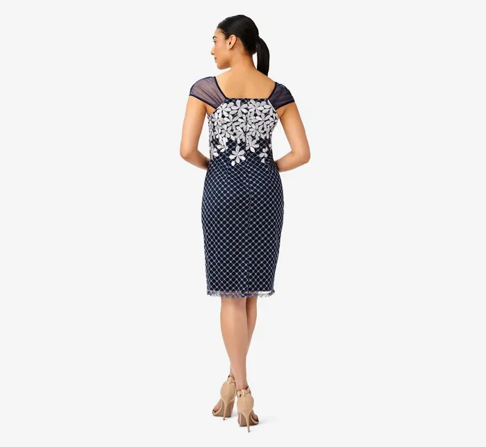 Adrianna Papell Floral Lattice Embroidered Short Sheath Dress In Navy Ivory NavyIvory Women Floral Dresses Adrianna Papell Floral Lattice Embroidered Short Sheath Dress In Navy Ivory NavyIvory Women Floral Dresses