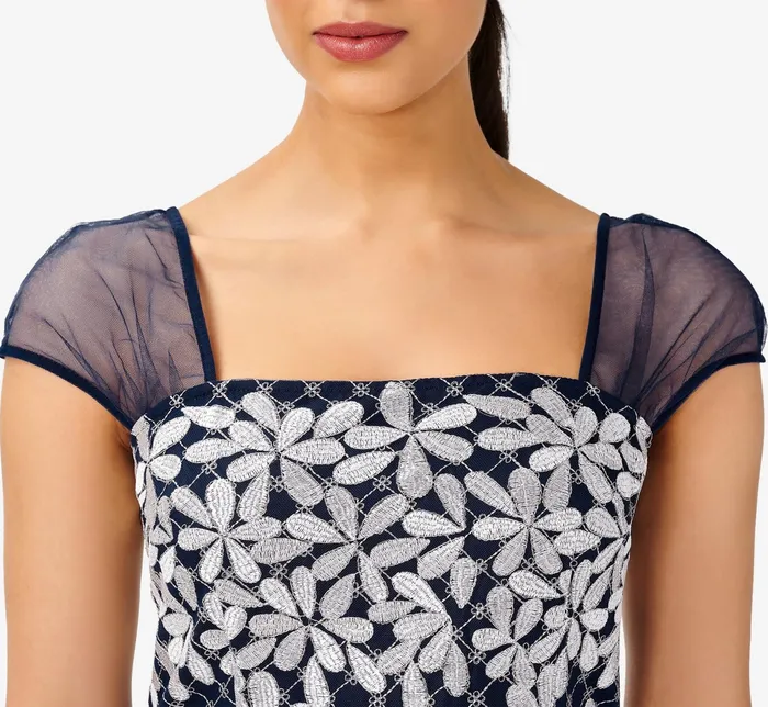 Adrianna Papell Floral Lattice Embroidered Short Sheath Dress In Navy Ivory NavyIvory Women Floral Dresses Adrianna Papell Floral Lattice Embroidered Short Sheath Dress In Navy Ivory NavyIvory Women Floral Dresses