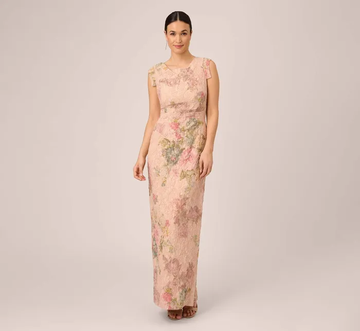 Adrianna Papell Floral Metallic Stretch Matelasse Long Column Gown In Pink Multi Pink Multi Women Long Dresses Adrianna Papell Floral Metallic Stretch Matelasse Long Column Gown In Pink Multi Pink Multi Women Long Dresses