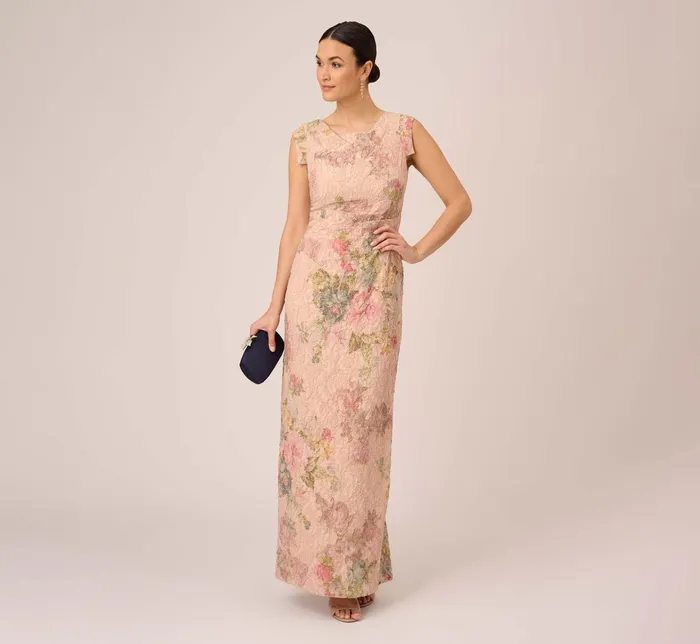 Adrianna Papell Floral Metallic Stretch Matelasse Long Column Gown In Pink Multi Pink Multi Women Long Dresses Adrianna Papell Floral Metallic Stretch Matelasse Long Column Gown In Pink Multi Pink Multi Women Long Dresses