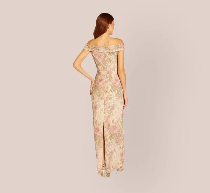Adrianna Papell Floral OffTheShoulder Matelasse Column Gown In Rose Multi Rose Multi Women Long Dresses Adrianna Papell Floral OffTheShoulder Matelasse Column Gown In Rose Multi Rose Multi Women Long Dresses