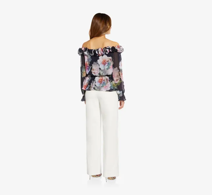 Adrianna Papell FloralPrint Chiffon Blouson Blouse In Midnight Multi Midnight Multi Women Floral Dresses Adrianna Papell FloralPrint Chiffon Blouson Blouse In Midnight Multi Midnight Multi Women Floral Dresses