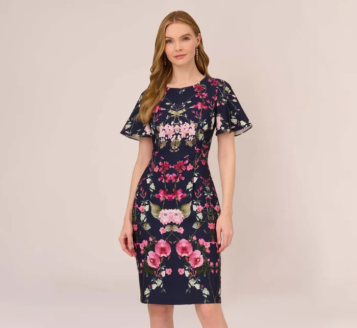 Adrianna Papell FloralPrint Crepe MidiLength Sheath Dress In Navy Multi Navy Multi Women Floral Dresses Adrianna Papell FloralPrint Crepe MidiLength Sheath Dress In Navy Multi Navy Multi Women Floral Dresses
