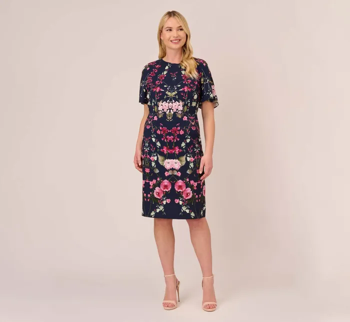 Adrianna Papell FloralPrint Crepe MidiLength Sheath Dress In Navy Multi Navy Multi Women Floral Dresses Adrianna Papell FloralPrint Crepe MidiLength Sheath Dress In Navy Multi Navy Multi Women Floral Dresses