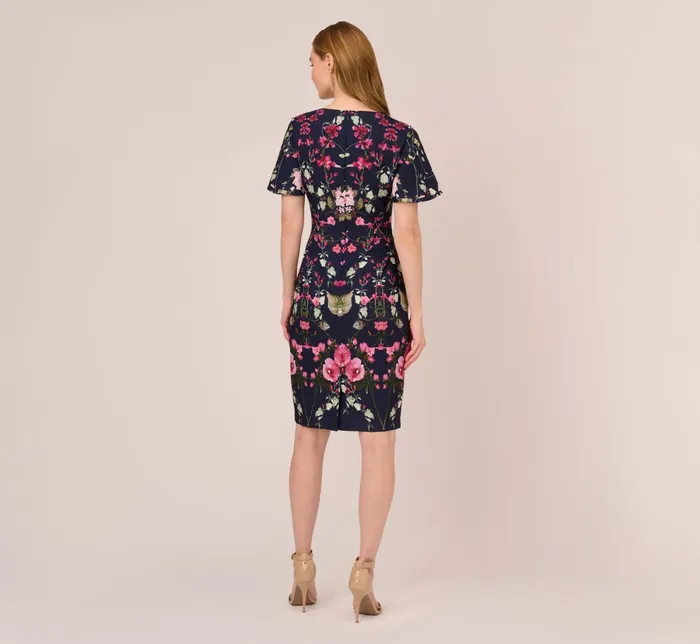 Adrianna Papell FloralPrint Crepe MidiLength Sheath Dress In Navy Multi Navy Multi Women Floral Dresses Adrianna Papell FloralPrint Crepe MidiLength Sheath Dress In Navy Multi Navy Multi Women Floral Dresses