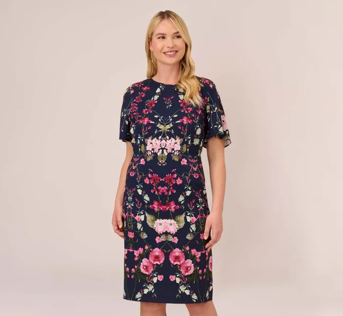 Adrianna Papell FloralPrint Crepe MidiLength Sheath Dress In Navy Multi Navy Multi Women Floral Dresses Adrianna Papell FloralPrint Crepe MidiLength Sheath Dress In Navy Multi Navy Multi Women Floral Dresses