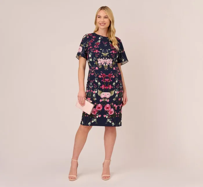 Adrianna Papell FloralPrint Crepe MidiLength Sheath Dress In Navy Multi Navy Multi Women Floral Dresses Adrianna Papell FloralPrint Crepe MidiLength Sheath Dress In Navy Multi Navy Multi Women Floral Dresses