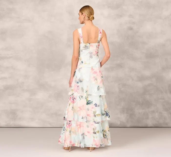 Adrianna Papell Floral Print Embroidered Long ALine Gown In Blue Multi Blue Multi Women Long Dresses Adrianna Papell Floral Print Embroidered Long ALine Gown In Blue Multi Blue Multi Women Long Dresses