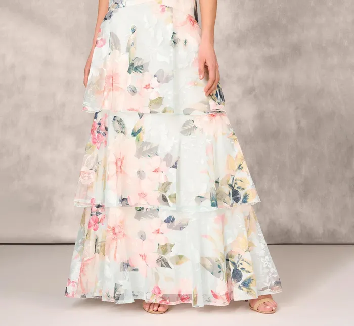 Adrianna Papell Floral Print Embroidered Long ALine Gown In Blue Multi Blue Multi Women Long Dresses Adrianna Papell Floral Print Embroidered Long ALine Gown In Blue Multi Blue Multi Women Long Dresses