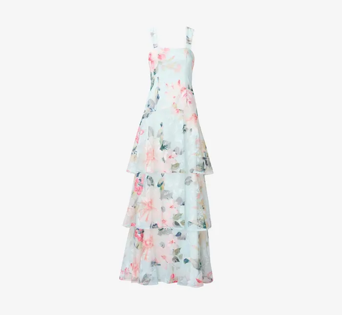 Adrianna Papell Floral Print Embroidered Long ALine Gown In Blue Multi Blue Multi Women Long Dresses Adrianna Papell Floral Print Embroidered Long ALine Gown In Blue Multi Blue Multi Women Long Dresses
