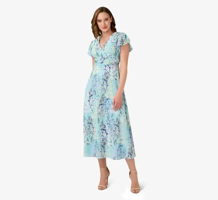 Adrianna Papell FloralPrint FitAndFlare MidiLength Chiffon Dress In Light Blue Multi Light Blue Multi Women Floral Dresses Adrianna Papell FloralPrint FitAndFlare MidiLength Chiffon Dress In Light Blue Multi Light Blue Multi Women Floral Dresses