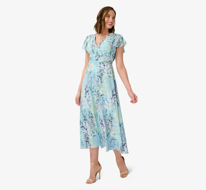 Adrianna Papell FloralPrint FitAndFlare MidiLength Chiffon Dress In Light Blue Multi Light Blue Multi Women Floral Dresses Adrianna Papell FloralPrint FitAndFlare MidiLength Chiffon Dress In Light Blue Multi Light Blue Multi Women Floral Dresses