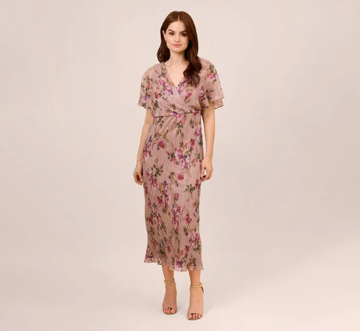 Adrianna Papell FloralPrint Metallic Crinkled Mesh MidiLength Blouson Dress In Rose Multi Rose Multi Women Floral Dresses Adrianna Papell FloralPrint Metallic Crinkled Mesh MidiLength Blouson Dress In Rose Multi Rose Multi Women Floral Dresses