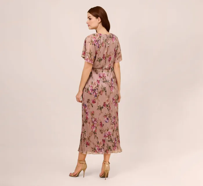 Adrianna Papell FloralPrint Metallic Crinkled Mesh MidiLength Blouson Dress In Rose Multi Rose Multi Women Floral Dresses Adrianna Papell FloralPrint Metallic Crinkled Mesh MidiLength Blouson Dress In Rose Multi Rose Multi Women Floral Dresses