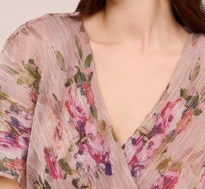 Adrianna Papell FloralPrint Metallic Crinkled Mesh MidiLength Blouson Dress In Rose Multi Rose Multi Women Floral Dresses Adrianna Papell FloralPrint Metallic Crinkled Mesh MidiLength Blouson Dress In Rose Multi Rose Multi Women Floral Dresses