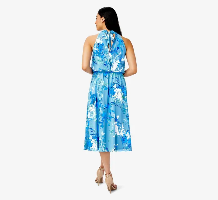 Adrianna Papell FloralPrint Mock Neck MidiLength Chiffon Blouson Halter Dress In Peri Multi Peri Multi Women Floral Dresses Adrianna Papell FloralPrint Mock Neck MidiLength Chiffon Blouson Halter Dress In Peri Multi Peri Multi Women Floral Dresses
