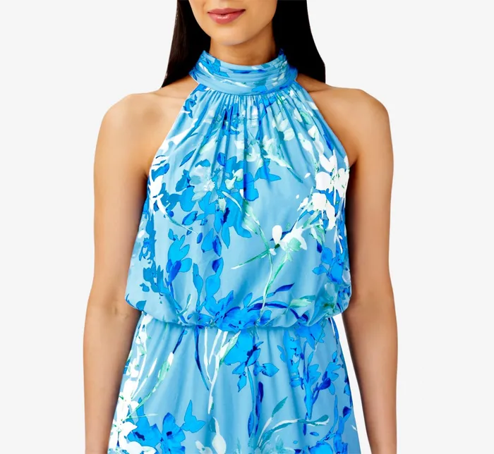 Adrianna Papell FloralPrint Mock Neck MidiLength Chiffon Blouson Halter Dress In Peri Multi Peri Multi Women Floral Dresses Adrianna Papell FloralPrint Mock Neck MidiLength Chiffon Blouson Halter Dress In Peri Multi Peri Multi Women Floral Dresses