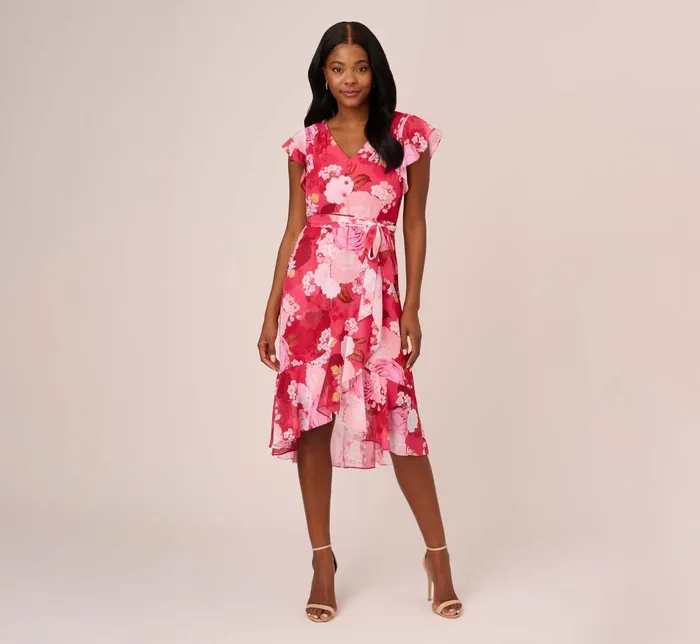 Adrianna Papell Floral Print Smocked Chiffon Short Dress In Pink Multi Pink Multi Women Short Dresses Adrianna Papell Floral Print Smocked Chiffon Short Dress In Pink Multi Pink Multi Women Short Dresses
