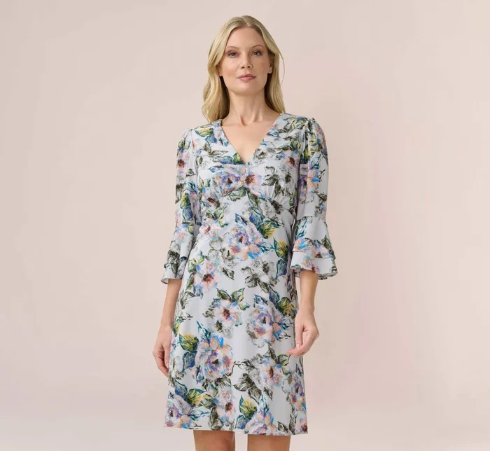 Adrianna Papell FloralPrint Stretch Chiffon Short FitAndFlare Dress In Grey Multi Grey Multi Women Floral Dresses Adrianna Papell FloralPrint Stretch Chiffon Short FitAndFlare Dress In Grey Multi Grey Multi Women Floral Dresses