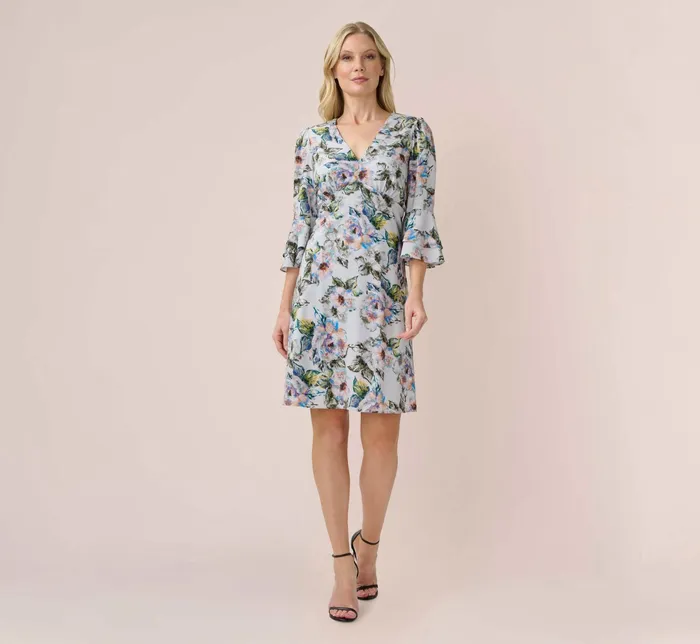 Adrianna Papell FloralPrint Stretch Chiffon Short FitAndFlare Dress In Grey Multi Grey Multi Women Floral Dresses Adrianna Papell FloralPrint Stretch Chiffon Short FitAndFlare Dress In Grey Multi Grey Multi Women Floral Dresses
