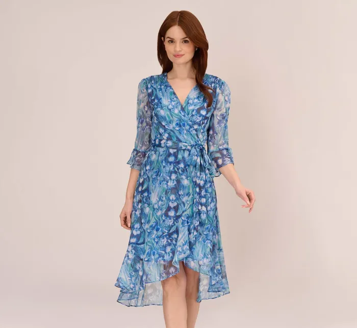 Adrianna Papell FloralPrinted Chiffon Short Dress In Deep Blue Multi Deep Blue Multi Women Floral Dresses Adrianna Papell FloralPrinted Chiffon Short Dress In Deep Blue Multi Deep Blue Multi Women Floral Dresses