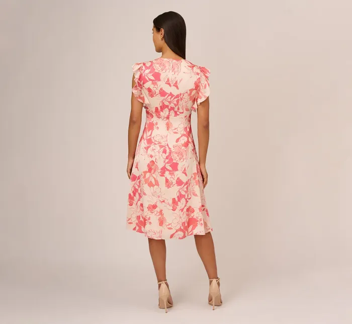 Adrianna Papell Floral Printed Midi Dress With Flutter Sleeves In Coral Ecru CoralEcru Women Floral Dresses Adrianna Papell Floral Printed Midi Dress With Flutter Sleeves In Coral Ecru CoralEcru Women Floral Dresses