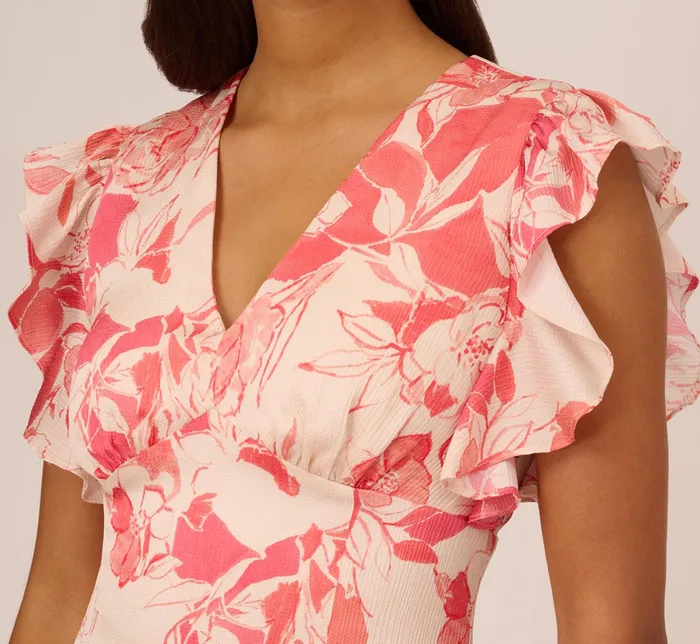 Adrianna Papell Floral Printed Midi Dress With Flutter Sleeves In Coral Ecru CoralEcru Women Floral Dresses Adrianna Papell Floral Printed Midi Dress With Flutter Sleeves In Coral Ecru CoralEcru Women Floral Dresses